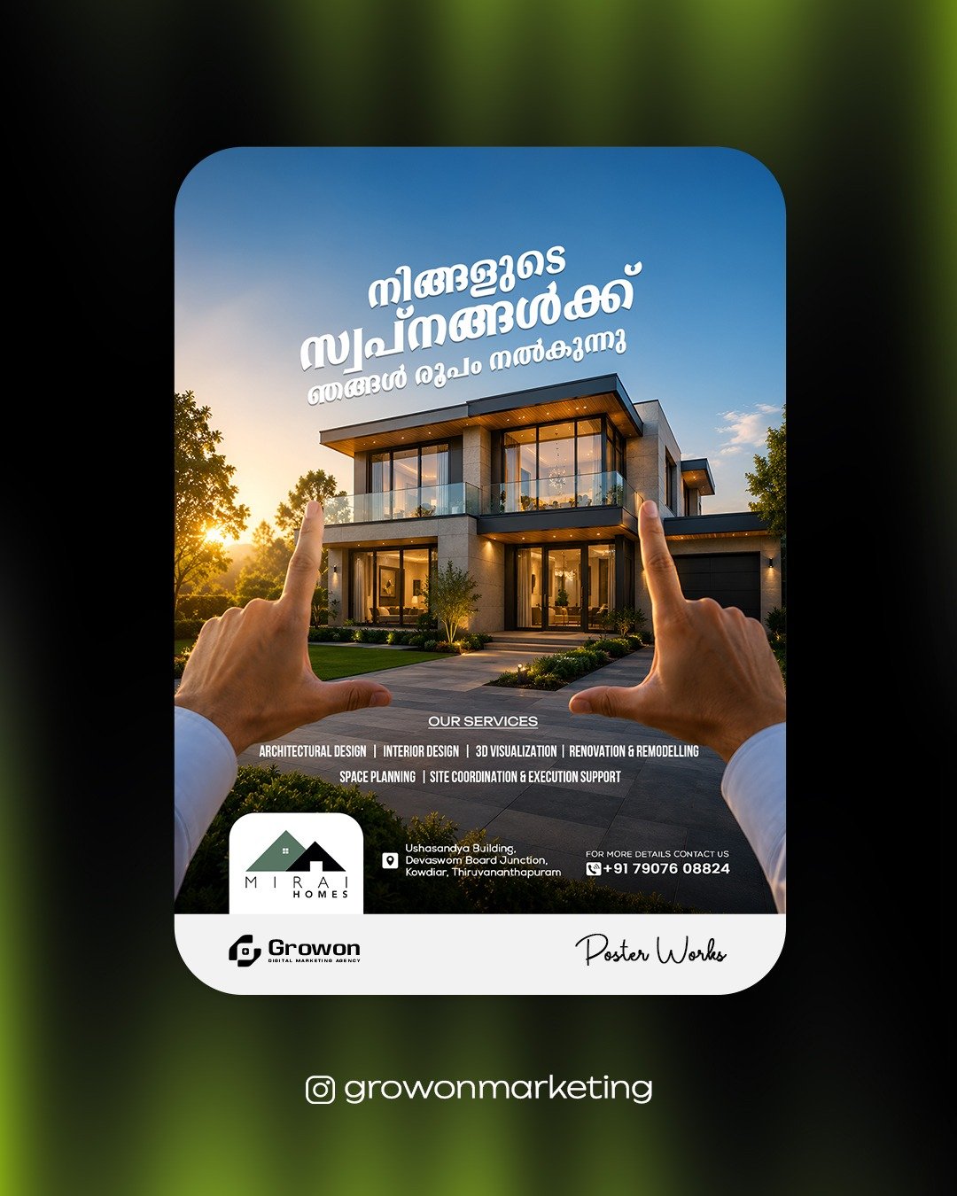 Mirai Homes architectural design campaign poster in Malayalam